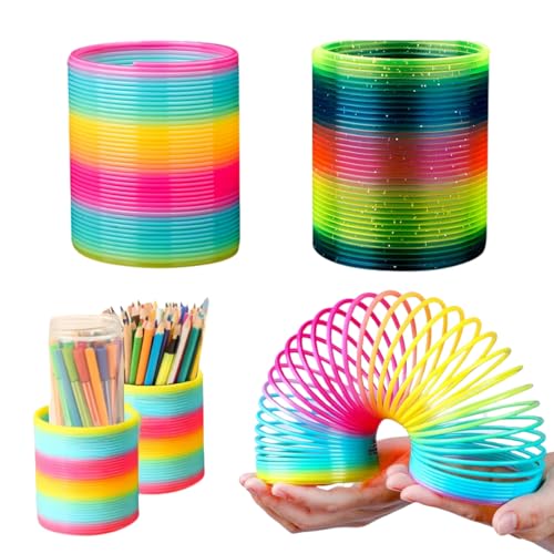 Vyloky 2er Set Rainbow Magic - ​​Feder-Spirale Regenbogen - Handliches Anti-Stress Tool fürs Büro & Unterwegs - Zur Entspannung und Fokussierung (Regenbogen + Pailletten) von Vyloky