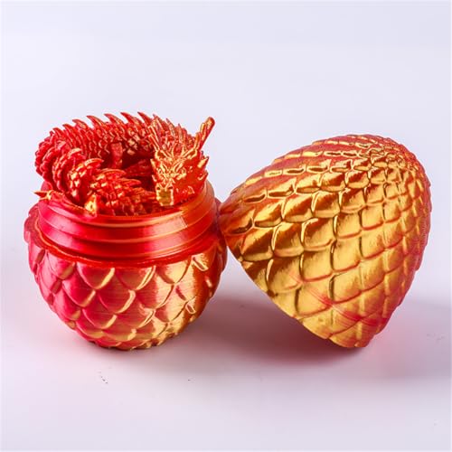 Vyloky Chinesischer Glücksdrache 30cm, Überraschungsdracheneier, einteiliger 3D-Gedruckter Drache mit beweglichen Gelenken, Desktop-Dekoration (Laser Red) von Vyloky