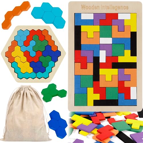 Vyndicca Montessori Spielzeug ab 3 4 5 Jahre,2 in 1 Holz Tangram Puzzle Set,Hölzernes Sechseck-Puzzle Tetris Spiel Kinder,Geschenk für Jungen und Mädchen Vyndicca Montessori Spielzeug ab 3 4 5 Jahre,2 in 1 Holz Tangram Puzzle Set,Hölzernes Sechseck-Puzzle Tetris Spiel Kinder,Geschenk für Jungen und Mädchen von Vyndicca