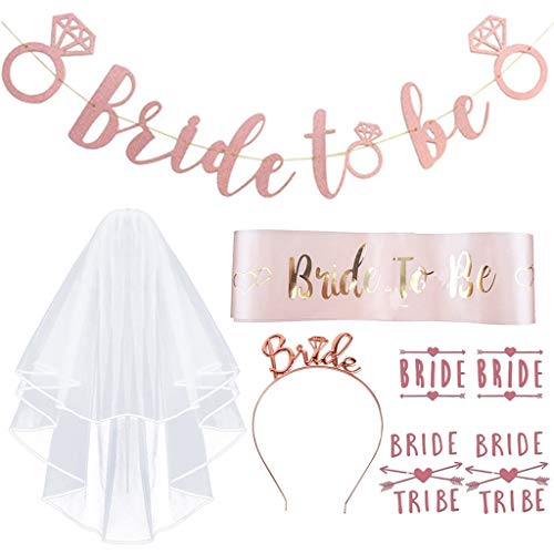8 Stück/Set Junggesellinnenabschied-Dekorationen, Rotgold, Kit Bride To Be, Schärpe, Banner, H, Blume, Perlenschleife von Vynetra