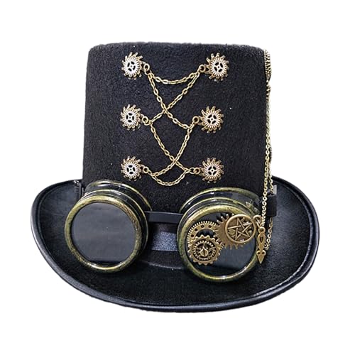 Viktorianischer Steampunk-Hut mit Brille, Vintage-Zubehör-Set für Erwachsene, Halloween, Zaubererhut, Steampunk mit Brille für Frauen von Vynetra