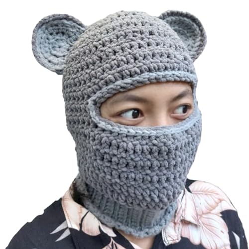 Vynetra Bärenhut Halloween Hut Kopfbedeckung für Draußen Gestrickte Panda Ohren Chenille Garn Große Gestrickte Ohren Winter Panda von Vynetra