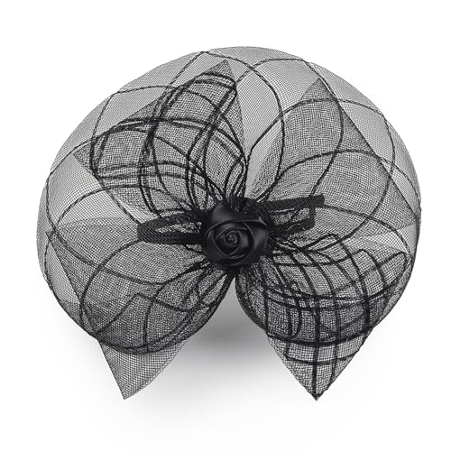 Vynetra Eleganter 1920er-Jahre-Fascinator mit Rosette und Netzschleier, für Cosplay, Abend, sogar Abendbankett, Haarschmuck von Vynetra
