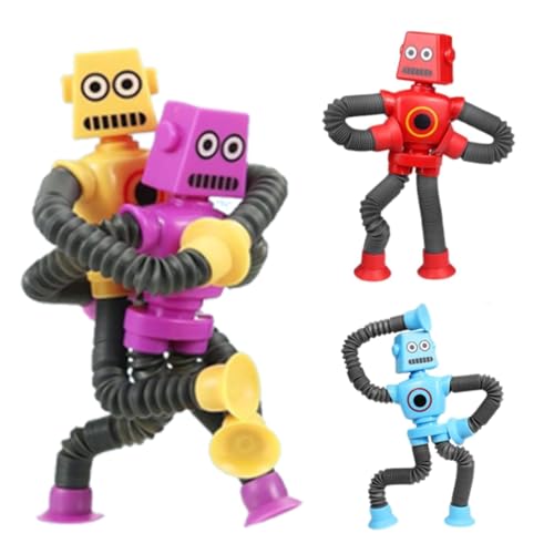 4 Stück Teleskop Saugnapf Roboter, Sensorisches Roboter Spielzeug, Teleskop Saugnapf Spielzeug Kinder, Roboter Mit Ausziehbaren Armen, Partygeschenke für Jungen und Mädchen von Vyrthalis