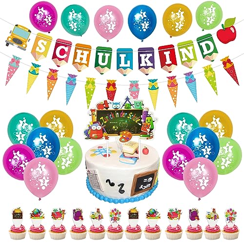 33 Stück Einschulung Deko Schulkind Deko Schulanfang Deko Tortendeko Schulanfang Girlande Einschulung Luftballons Einschulung für den ersten Schultag die Dekoration einer Party oder einer Torte von W Rxkiocs