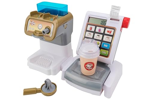 Kaffeemaschine und Kassenrekorder, batteriebetrieben - Kaffeemaschine mit Wassertank - Digitalanzeige und Waage mit Quittungen - Kinder 3 Jahre - Globus Toys - WToy 40731 von W'TOY
