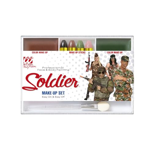 W WIDMANN MILANO Party Fashion 02412 - Make-Up Set Soldat, 4 Stifte, braunes und grünes Make-Up in Schale, Pinsel, Karneval, Mottoparty, Halloween W WIDMANN MILANO Party Fashion 02412 - Make-Up Set Soldat, 4 Stifte, braunes und grünes Make-Up in Schale, Pinsel, Karneval, Mottoparty, Halloween von W WIDMANN MILANO Party Fashion