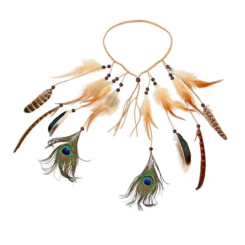 W WIDMANN MILANO Party Fashion 03356 - Indianerstirnband mit Federn und Pfauenauge, Braun, Hippie, Kopfschmuck, Accessoire, Karneval, Mottoparty von WIDMANN MILANO PARTY FASHION
