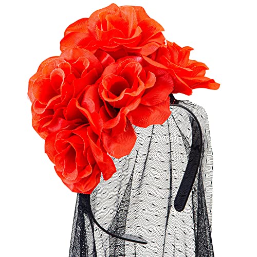W WIDMANN MILANO Party Fashion 09778 - Haarreif Schleier mit roten Rosen, Dia de los Muertos, Tod, Hut, Kopfschmuck, Accessoire, Mottoparty, Karneval von WIDMANN MILANO PARTY FASHION