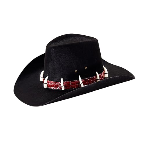 W WIDMANN MILANO Party Fashion 25471 - Hut Dandy mit Krokodilzähnen, schwarz, Cowboyhut, Entdecker, Forscher, Krokodiljäger, Faschingskostüme von WIDMANN MILANO PARTY FASHION