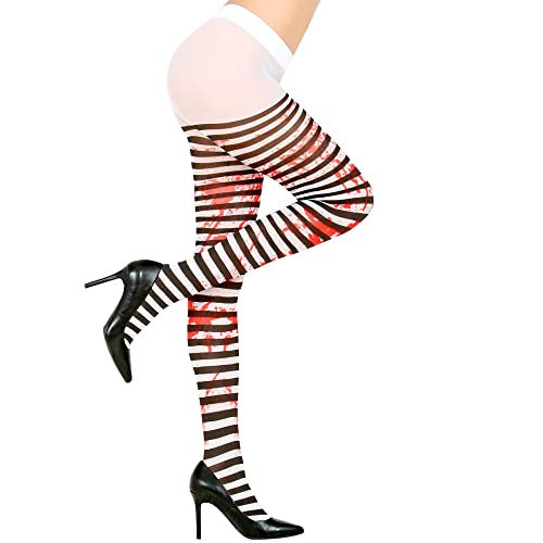 W WIDMANN MILANO Party Fashion 29348 - Gestreifte Strumpfhose, 50 DEN, Schwarz-Weiß, mit Blutflecken, Mottoparty, Karneval, Halloween W WIDMANN MILANO Party Fashion 29348 - Gestreifte Strumpfhose, 50 DEN, Schwarz-Weiß, mit Blutflecken, Mottoparty, Karneval, Halloween von W WIDMANN MILANO Party Fashion
