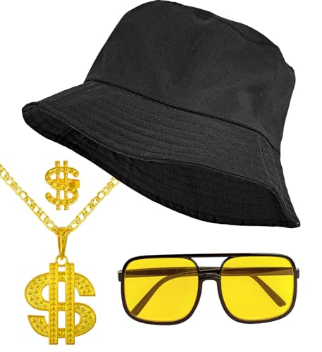 W WIDMANN MILANO Party Fashion - 90er Jahre Hip Hop Fashion Set, Anglerhut, Brille, Kette, Ring, Accessoire für Faschingskostüme, Schwarz W WIDMANN MILANO Party Fashion - 90er Jahre Hip Hop Fashion Set, Anglerhut, Brille, Kette, Ring, Accessoire für Faschingskostüme, Schwarz von W WIDMANN MILANO Party Fashion