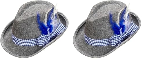 W WIDMANN MILANO Party Fashion - Bayerischer Fedora, mit Band und Federn, aus Filz, Hut, Tracht, Kopfschmuck, Accessoire (Packung mit 2) von W WIDMANN MILANO Party Fashion