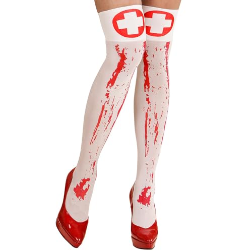 W WIDMANN MILANO Party Fashion - Damen Kniestrümpfe Blutverschmierte Krankenschwester, 70 DEN, Kunstblut, weiß, Ärztin, Krankenpfleger, Halloween, Karneval W WIDMANN MILANO Party Fashion - Damen Kniestrümpfe Blutverschmierte Krankenschwester, 70 DEN, Kunstblut, weiß, Ärztin, Krankenpfleger, Halloween, Karneval von W WIDMANN MILANO Party Fashion