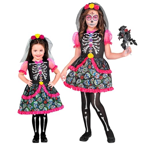 W WIDMANN MILANO Party Fashion - Kinderkostüm Dia de los Muertos für Mädchen, Skelett Kleid mit Schleier für Halloween W WIDMANN MILANO Party Fashion - Kinderkostüm Dia de los Muertos für Mädchen, Skelett Kleid mit Schleier für Halloween von W WIDMANN MILANO Party Fashion