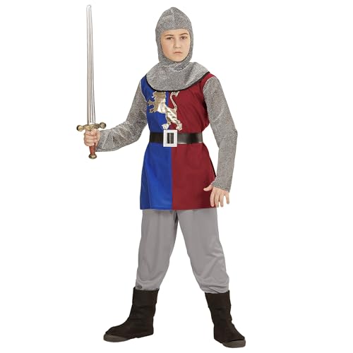 Widmann - Kinderkostüm Ritter, Kasack, Hose, Gürtel, Stiefelüberzieher, Kapuze, Karneval, Mottoparty von WIDMANN