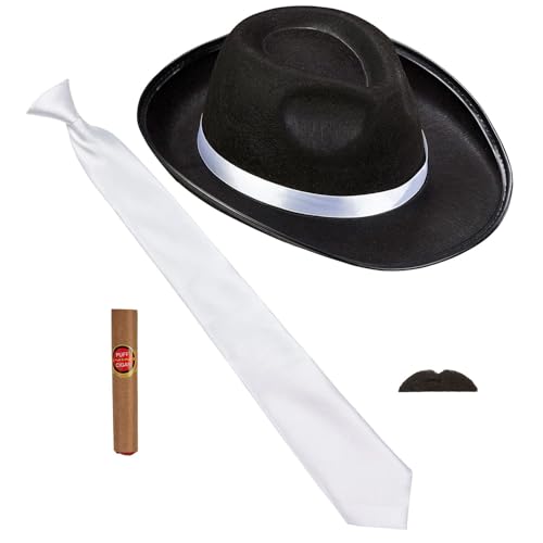 W WIDMANN MILANO Party Fashion - Kostüm-Set Die Wilden 20er, 4-teilig, Hut, Krawatte, Schnurrbart und Zigarre, Charleston, Gangster, Mafia-Boss, Accessoires W WIDMANN MILANO Party Fashion - Kostüm-Set Die Wilden 20er, 4-teilig, Hut, Krawatte, Schnurrbart und Zigarre, Charleston, Gangster, Mafia-Boss, Accessoires von W WIDMANN MILANO Party Fashion