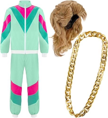 W WIDMANN MILANO Party Fashion - Kostüm Set Trainingsanzug mit Perücke und Halskette, 80er Jahre Outfit, Jogginganzug, Retro Style von W WIDMANN MILANO Party Fashion