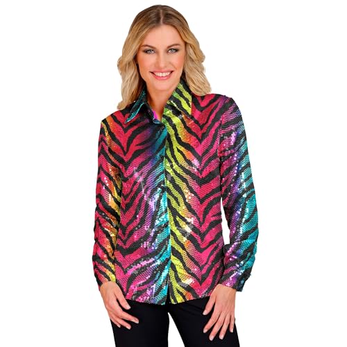 W WIDMANN MILANO Party Fashion - Party Fashion Pailletten Bluse für Damen, Disco Fever, Schlagermove, Damenhemd, Animal Print, Festival, Faschingskostüme von W WIDMANN MILANO Party Fashion