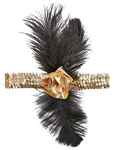 W WIDMANN MILANO Party Fashion - Stirnband 20er Jahre, Pailletten mit Blume und Federn, Charleston, Flapper von WIDMANN