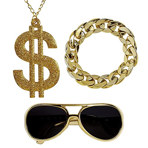 W WIDMANN MILANO Party Fashion - Verkleidungsset Zuhälter, Sonnenbrille, Dollar Kette, Armband, Pimp, Rapper, Karneval, Mottoparty von W WIDMANN MILANO Party Fashion