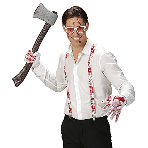 Widmann 01156 - Verkleidungsset Psycho, Blutige Hosenträger, Handschuhe, Brille, Halloween, Karneval, Mottoparty von Widmann