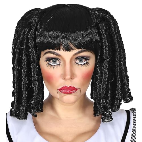 W WIDMANN MILANO Party Fashion 01506 - Puppenperücke für Damen, schwarz, Killerpuppe, Halloween, Karneval, Mottoparty von W WIDMANN MILANO Party Fashion