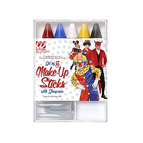W WIDMANN MILANO Party Fashion 02402 - Make-Up Set, 5 Stifte und Anspitzer, Schminke, Karneval, Mottoparty, Halloween von W WIDMANN MILANO Party Fashion