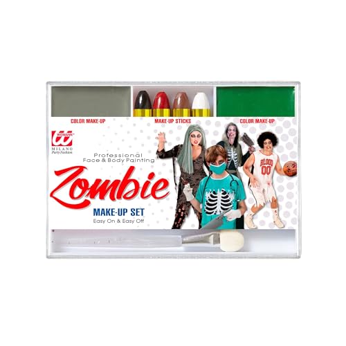 Widmann 02411 - Make-Up Set Zombie, 4 Stifte, graues und grünes Make-Up in Schale, Pinsel, Karneval, Mottoparty, Halloween von WIDMANN MILANO PARTY FASHION