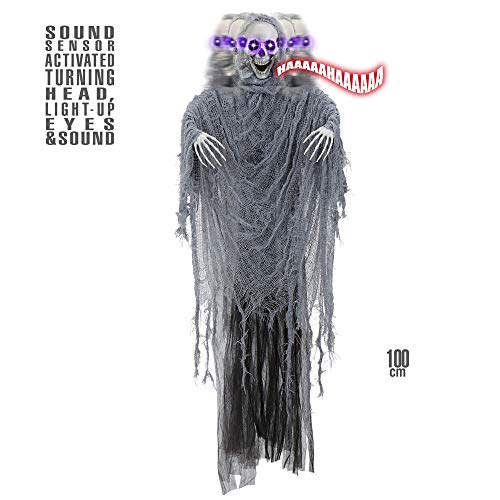 W WIDMANN MILANO Party Fashion 04888 - Animierter Grim Reaper mit beweglichen Kopf, leuchtenden Augen und Geräuschen, Größe 100 cm von W WIDMANN MILANO Party Fashion