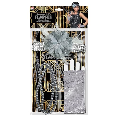 W WIDMANN MILANO Party Fashion - Verkleidungsset Roaring 20er Jahre Flapper, Paillettenstirnband mit Blumen, Perlenohrringe, Perlenkette, fingerlose Handschuhe, Karneval, Mottoparty W WIDMANN MILANO Party Fashion - Verkleidungsset Roaring 20er Jahre Flapper, Paillettenstirnband mit Blumen, Perlenohrringe, Perlenkette, fingerlose Handschuhe, Karneval, Mottoparty von W WIDMANN MILANO Party Fashion