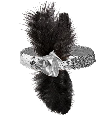 W WIDMANN MILANO Party Fashion - Stirnband 20er Jahre, Pailletten mit Blume und Federn, Charleston, Flapper von WIDMANN