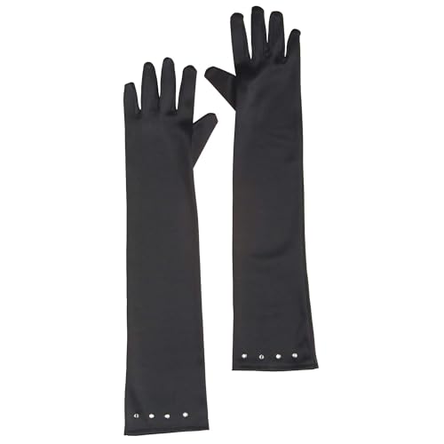 W WIDMANN MILANO Party Fashion 34473 - Lange schwarz Handschuhe Glamour für Kinder, aus Satin, mit Strassstein, Prinzessin, Karneval, Mottoparty von WIDMANN