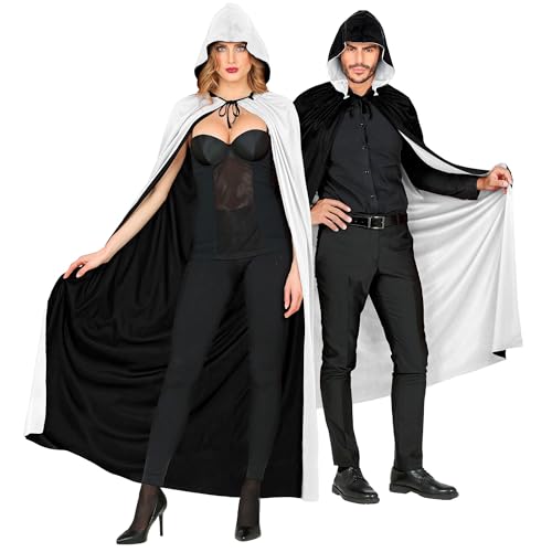 Widmann 3587B, Halloween Wendeumhang - Umhang für Damen 140 cm mit Kapuze, schwarz/weiß von W WIDMANN MILANO Party Fashion