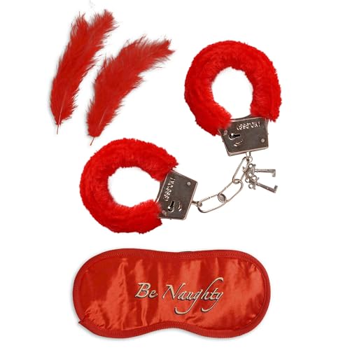 W WIDMANN MILANO Party Fashion 4800L - Spaß Set für Liebhaber, Handschellen aus Fell, Augenmaske, 2 Federn, Zubehörset, Karneval, Mottoparty von WIDMANN MILANO PARTY FASHION