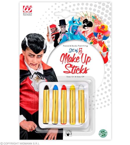 W WIDMANN MILANO Party Fashion 50001 - Make Up Stifte Set, 11 ml, Schwarz, Blau, Rot, Gelb, Weiß, Schminke, Mottoparty, Karneval, Halloween W WIDMANN MILANO Party Fashion 50001 - Make Up Stifte Set, 11 ml, Schwarz, Blau, Rot, Gelb, Weiß, Schminke, Mottoparty, Karneval, Halloween von W WIDMANN MILANO Party Fashion