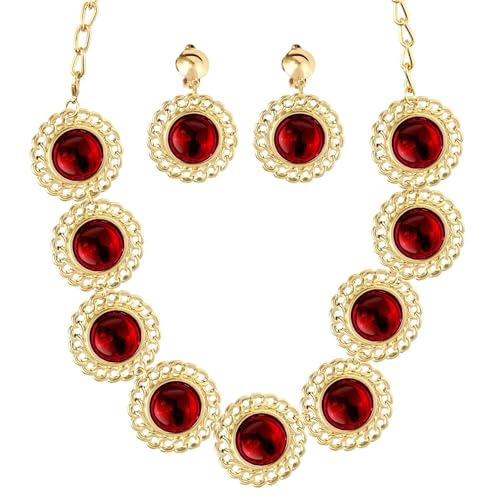 W WIDMANN MILANO Party Fashion 50373 - Schmuckset Königin, 3-tlg. Set, Gold mit roten Schmucksteinen, Modeschmuck, Renaissance, Prinzessin, Adel, Karneval, Mottoparty von WIDMANN