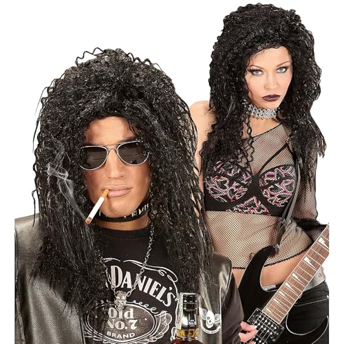 W WIDMANN MILANO Party Fashion, Hard Rock Perücke, gewagter Stil, lange schwarze Locken, komfortabel aus Polyester, vielseitig für alle, pflegeleicht, sichere Passform von W WIDMANN MILANO Party Fashion