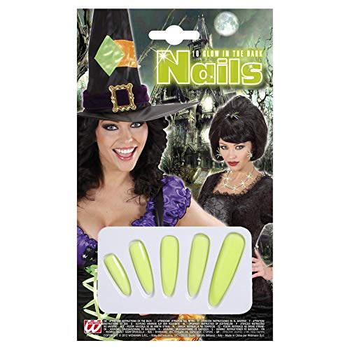 Widmann 7890N - Maxi-Kunstnägel, 20-teiliges Set, nachtleuchtend, 10 lange Hexennägel mit 10 Klebepads, Halloween, Karneval, Mottoparty, Kostüm, Accessoire, Make-Up, Vampir von W WIDMANN MILANO Party Fashion