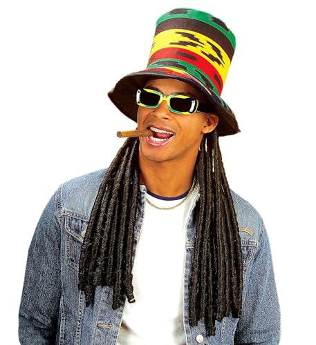 W WIDMANN MILANO Party Fashion 8450B - Zylinder Rastafari, mit Dreadlocks, Rasta, Hut, Kopfschmuck, Accessoire, Karneval, Mottoparty von W WIDMANN MILANO Party Fashion