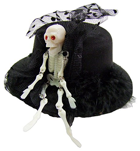 Widmann 9392N - Minihut mit Skelett und Federdeko, Haarklammer, Hut, Kopfschmuck, Accessoire, Karneval, Mottoparty, Halloween von WIDMANN MILANO PARTY FASHION