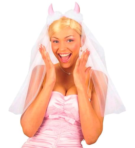 Widmann 9594V - Brautschleier mit rosa Teufelshörnern, Junggesellinnenabschied, JGA, Bride, Hut, Accessoire, Karneval, Mottoparty Widmann 9594V - Brautschleier mit rosa Teufelshörnern, Junggesellinnenabschied, JGA, Bride, Hut, Accessoire, Karneval, Mottoparty von W WIDMANN MILANO Party Fashion