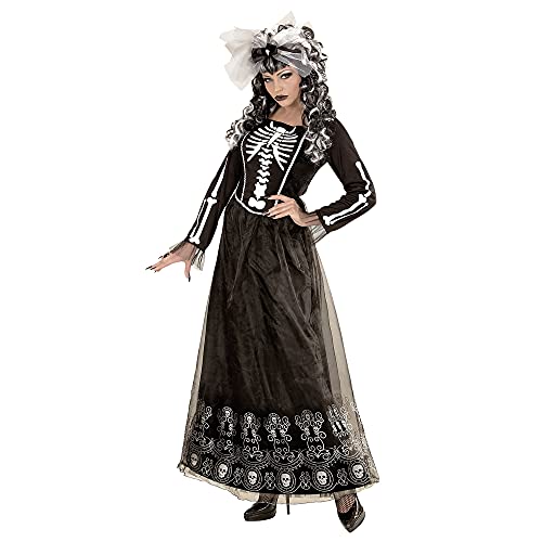 Widmann - Erwachsenenkostüm Skeletria, Kleid, Haarreif mit Schleife, Juwel und Tüll, Skelett, Halloween, Karneval, Mottoparty von Widmann