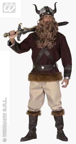 Widmann - Kostüm Wikinger Velkan, Kasack, Hose, Gürtel, Helm, Stiefelüberzieher, Gallier, Krieger, Mottoparty, Karneval von Widmann