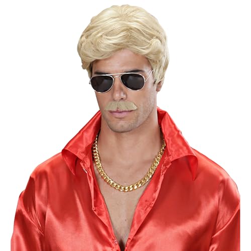 W WIDMANN MILANO Party Fashion L9195 - Dream Hair Perücke Playboy, blond, mit Schnurrbart, hohe Qualität, Karneval, Mottoparty von WIDMANN MILANO PARTY FASHION
