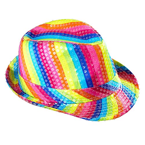 Widmann 0081U - Fedora Regenbogen, mit Pailletten, CSD, Pride, Hut, Kopfschmuck, Accessoire, Mottoparty, Karneval von WIDMANN