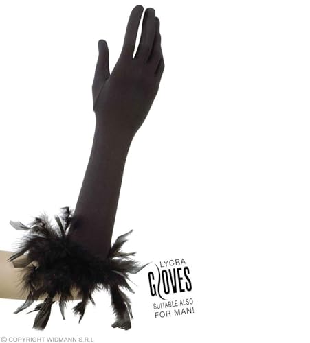 W WIDMANN MILANO Party Fashion 1446F - Lange Handschuhe, schwarz, mit Federabschluss, Länge ca. 40 cm, Unisex, Karneval, Halloween, Mottoparty von WIDMANN MILANO PARTY FASHION