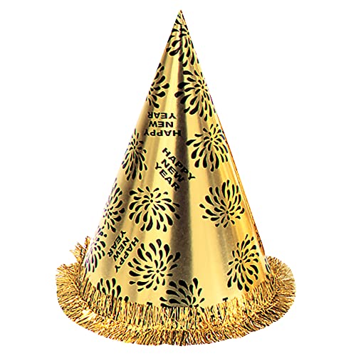 Widmann 7972A - Partyhut Happy New Year Gold, 1 Stück, Schwarz/Gold, ca. 28 cm, englischer Text und Feuerwerk, Frohes neues Jahr, Papp Hut, Silvester, Neujahr von WIDMANN