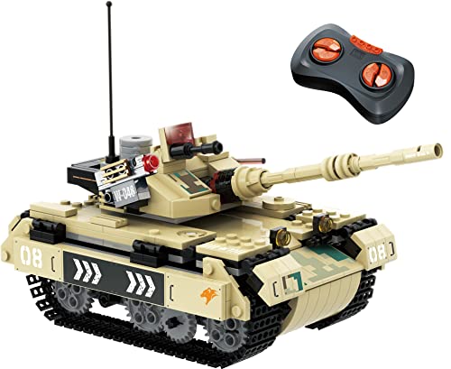 W WISE BLOCK RC Klemmbausteine Panzer, Ferngesteuerter Panzer STEM-Bauspielzeug für Kinder ab 8 Jahren (505 Stück), Beige von W WISE BLOCK