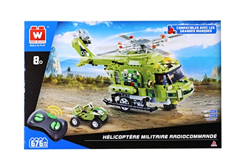 Wise Block Hubschrauber Geformt Baustein Spielzeugauto（676 pcs）, Lego Kompatibles STEM Spielzeug für Kinder ab 8 Jahren, Ferngesteuertes Auto Geburtstagsgeschenk für Kinder von W WISE BLOCK